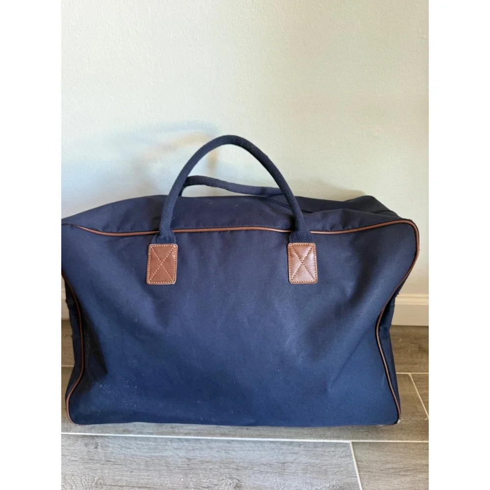 Polo Ralph Lauren Navy Blue Canvas Big Pony Duffle Bag Green Stripe Travel
